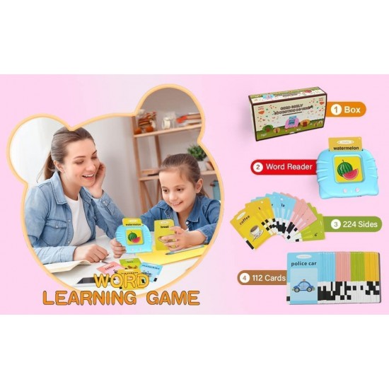 Talking Flash Cards Learning Toys Educational Device for 2 3 4 5 6 Year Old Kids Toddler 112 Flash Cards, Educational Toys Reading Machine with 224 Words, Preschool Montessori Toys