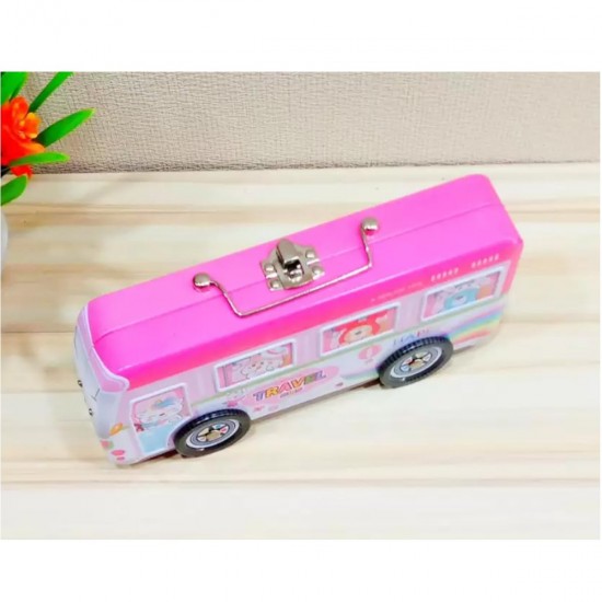 Tripple Layer Bus Metal Pencil Box | School Bus Pencil Box for Girls | Stylish School Bus Geometry Box | School Supplies for Girls | Birthday Return Gift