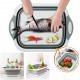 3 in 1 Collapsible Cutting Board with Basket, Dish Tub with Draining Plug, Portable Fruits Vegetables Wash and Drain Sink Storage Basket, Space Saving Multi Function