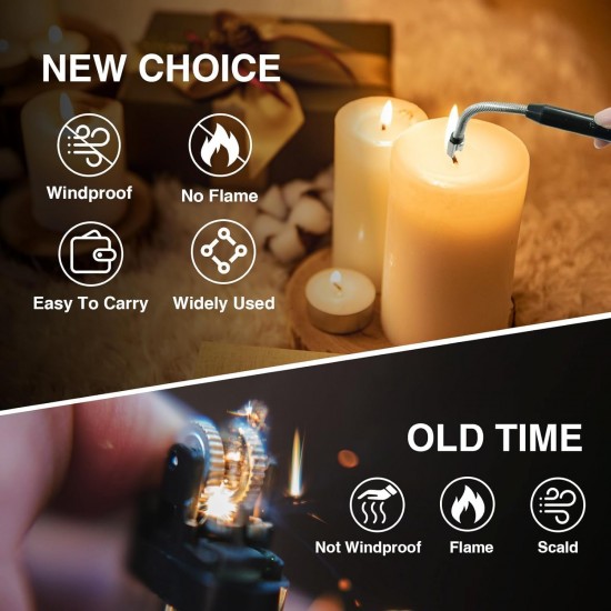 Electric Lighter for Candles Rechargeable Electric Gas Lighter Plasma Flameless Windproof USB Lighter 360° Flexible Neck Arc, Puja Lamps, Gas Stove | Ideal for Restaurants USE (Multicolor)