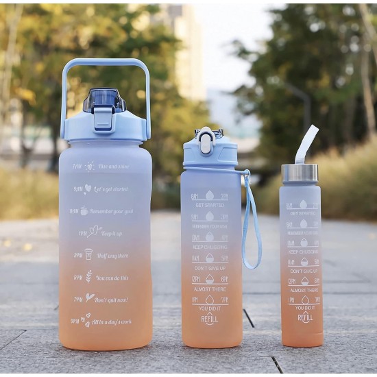 Set of 3 Water Bottle with Motivational Time Marker, Leakproof Durable Non-Toxic Sipper Water bottle for office, School Gallon Water bottle for gym (Multi, As per color availability)