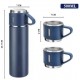 Vacuum Flask Set with 2 Cups, Insulated Double Wall Stainless Steel 500ml Tea Coffee Thermal Flask with 3 Cups, Hot and Cold Bottle, Corporate Gifts for Employees Christmas Gift, Random Color