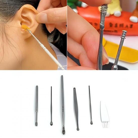 Ear Cleaning tool ,Ear wax remover Stainless Steel tool kit, Reusable Ear cleaner buds ,ear cleaner gadgets home, spring ear pick, wax remover for ears with Case(5pc)