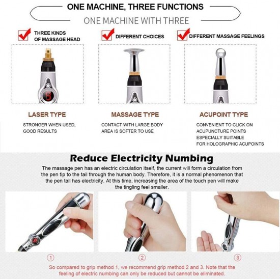 3 in 1 Electronic Acupuncture Pen, Meridian Energy Pen for Pain Relief Therapy, Electric Meridians Acupuncture Machine Acupuncture Pen Meridians Laser Acupuncture Machine Magnet Massager