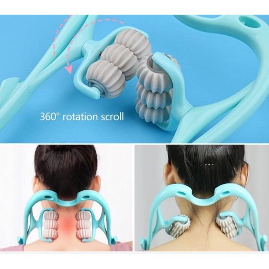 6 Wheel Dual Pressure Point Cervical Neck Massager||Pinpoint Roller Neck Spine Massage Tool Relaxer Handheld Roller Therapy||Neck Acupoints 360° Adjustment(Multi Color)(Pack of 1 pcs)