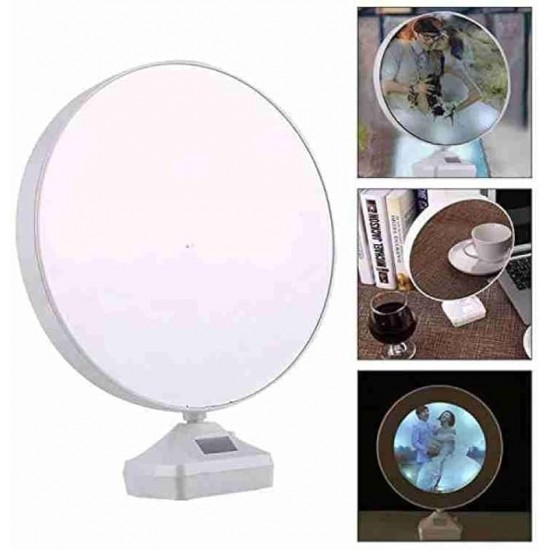 Heart Beat Plastic Round Magic Mirror Tabletop Customized Photo Frame (White) For Valentines Day Gifts, Anniversary, Birthday