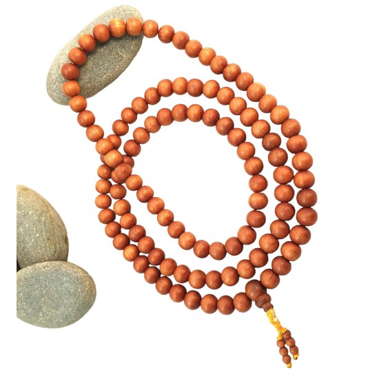 Handicrafts Original Fragrant Sandalwood Chandan Mala, 108 Beads Handmade Prayer Rosary Jaap Mala for Meditation Chanting & Wearing 