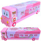 Cartoon Printed School Bus Shaped Pencil Compass Box and Toy for Kids with Wheels and Sharpener Metal - Pink