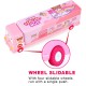 Cartoon Printed School Bus Shaped Pencil Compass Box and Toy for Kids with Wheels and Sharpener Metal - Pink