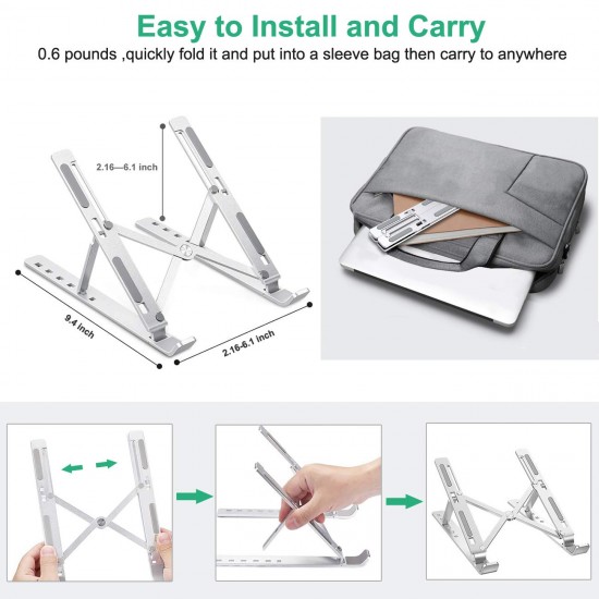 Laptop Tabletop Stand for Desk, Portable Stand, Adjustable Height, Foldable, Non-Slip Aluminum MacBook Computer Stand, 9 Angles Anti-Slip Laptop Riser Compatible with 7-17 inch Laptops