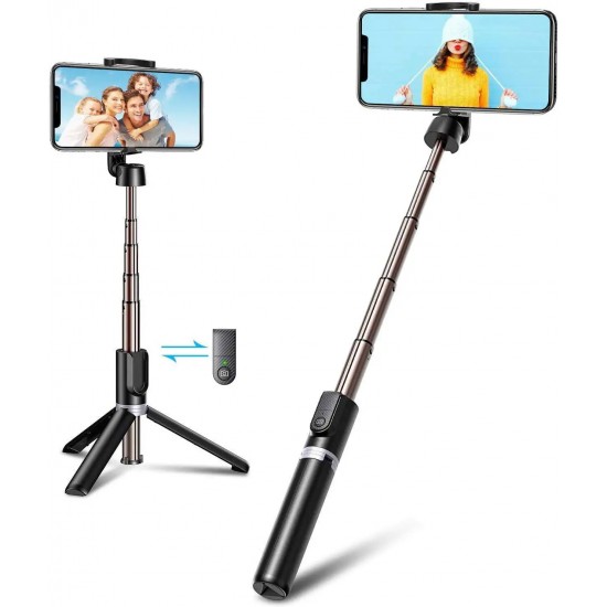 R1 Selfie Stick, Extendable Selfie Stick with Wireless Remote and Tripod Stand, Portable, Lightweight, Compatible with All Smartphone and Mobile (Selfie Stick R1, Black)