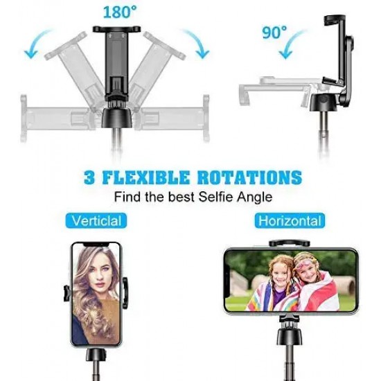 R1 Selfie Stick, Extendable Selfie Stick with Wireless Remote and Tripod Stand, Portable, Lightweight, Compatible with All Smartphone and Mobile (Selfie Stick R1, Black)