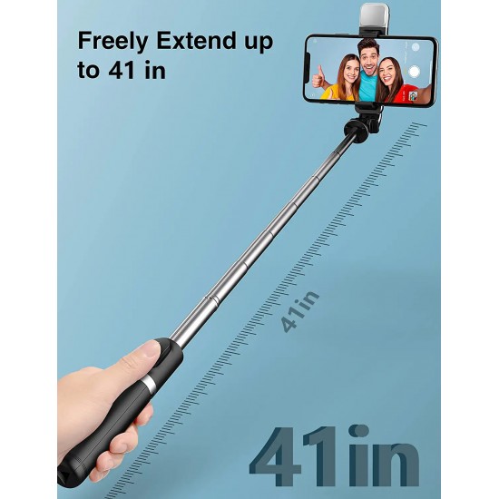 R1S Selfie Stick with LED Fill Light,3C Phone Tripod Stand with Bluetooth Wireless Remote & 360°Rotation Long Selfie Stick Compatible with iPhone/OnePlus/Samsung/Realme & All Smartphones/Go Pro(Black)