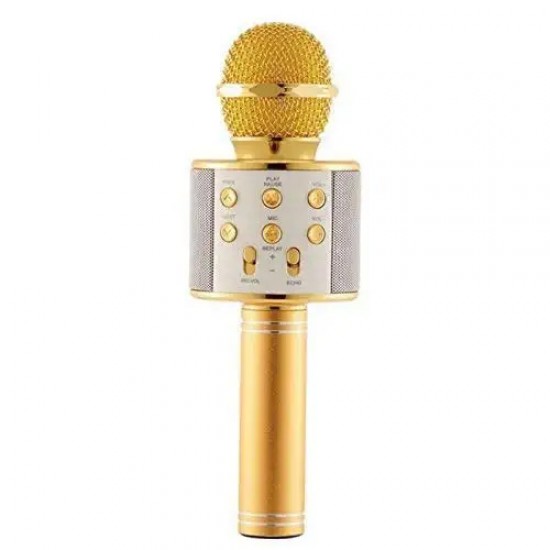 WS-858 Wireless Bluetooth Handheld Microphone Stand Karaoke Mike with Speaker Audio Recording for Cellphone (Gold)