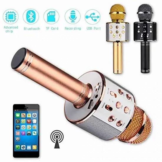 WS-858 Wireless Bluetooth Handheld Microphone Stand Karaoke Mike with Speaker Audio Recording for Cellphone (Gold)