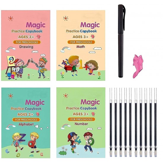 Magic Practice Copybook, Number Tracing Book for Preschoolers with Pen, Magic Calligraphy Copybook Set Practical Reusable Writing Tool Simple Hand Lettering