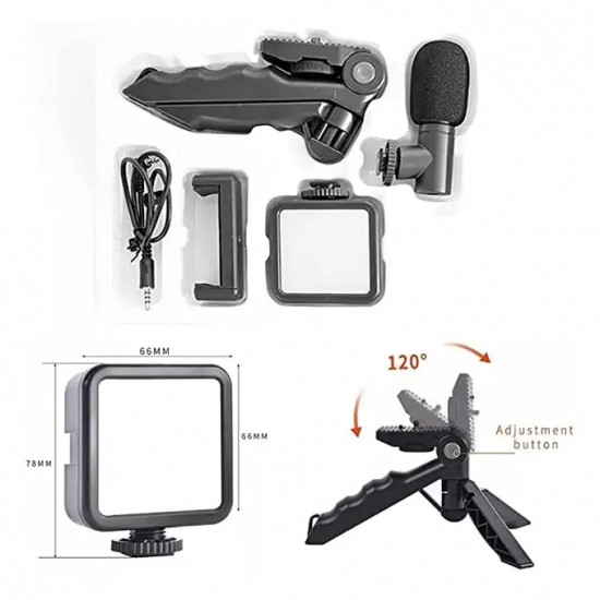 Camera Video Recording Vlogging Kit for Video Making | Mic | Mini Tripod Stand | LED Light & Phone Holder Clip for Making Videos Podcasting