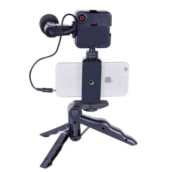 Vlogging kit 6 in 1 Combo (Shotgun Microphone, Selfie Light, Tripod Stand, Mobile Holder, Shock Mount, Noise Cancellation Foam) Vlog Kit for Recording/YouTube/Reels & Photography